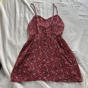 Justify Mini Dress Floral Button Front Red Boho Smocked Spaghetti Strap M